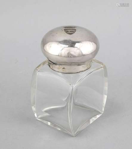 Tea caddy with silver lid mounting, German, 20th cent., hallmarked Wilhelm