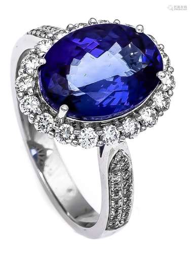 Tanzanite diamond ring WG 750/000 with an excellent oval fac. Tanzanite 4.6