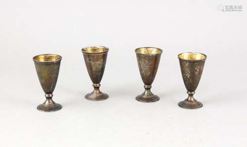 Four vodka beakers, Russia/Soviet Union, 20th century, silver 916/000, gild