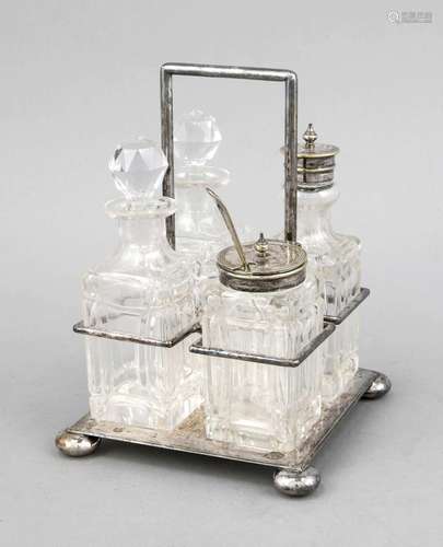 Cruet stand, England, 20th century, plated, total h. 20 cm