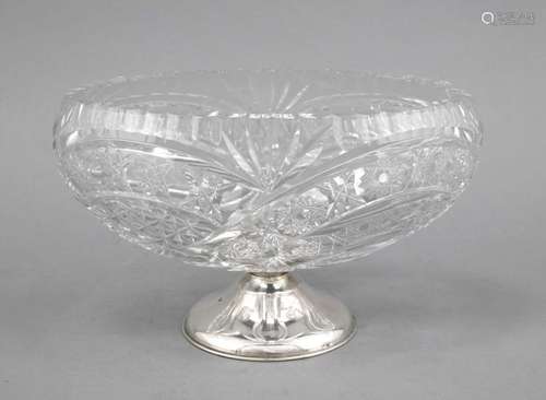 Oval bowl with silver stand, 20th century, round stand, silver tested, bowl