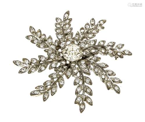 Brooch, silver-plated, signed SARAH COV CANON, set with white rhinestone, D