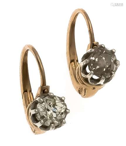 Old-cut diamond earrings RG / WG 56 (585/000) Russia around 1900, each with