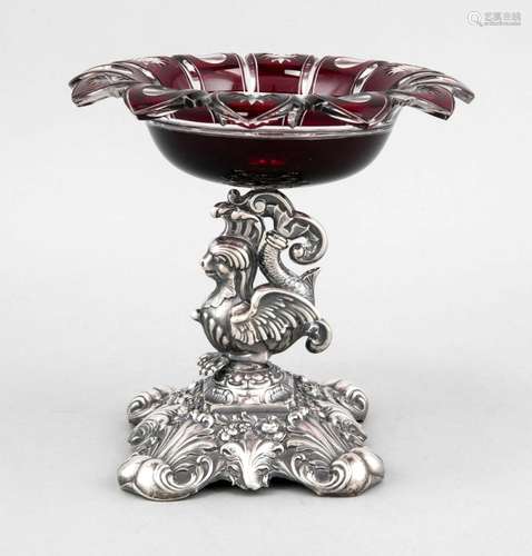 Centerpiece, 19th cent., silver tested, square base, with rich floral relie