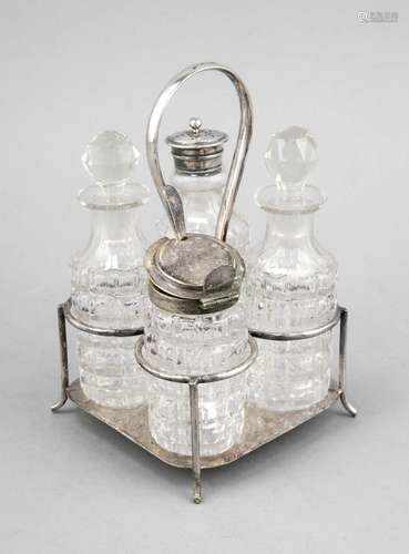 Cruet stand, England, 20th century, plated, total h. 20 cm