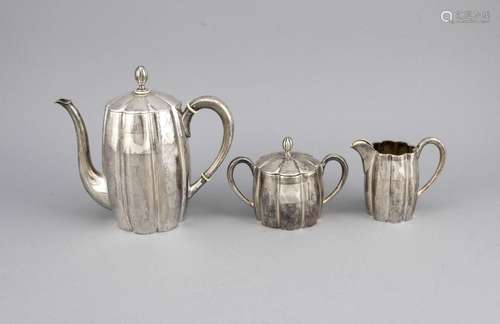 Coffee set, 3 pieces, German, 1920s, Hugo Böhm, Schwäbisch Gmünd, silver 80