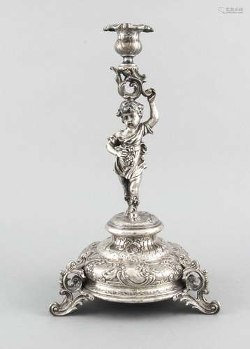 Candlestick, late 19th century, silver-plated, round arched base on 3 decor