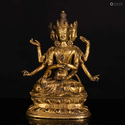 18th Antique Gilt Bronze Guanyin