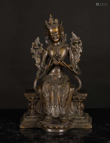 19th Antique Gilt Bronze Guanyin (Nepal)