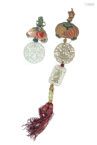 Group Of 19th Manchu Style Jade Pendants