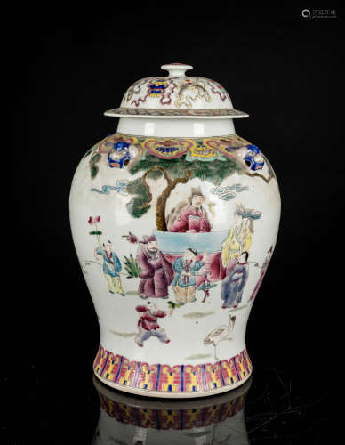 19th Antique Famille Rose Square Vase