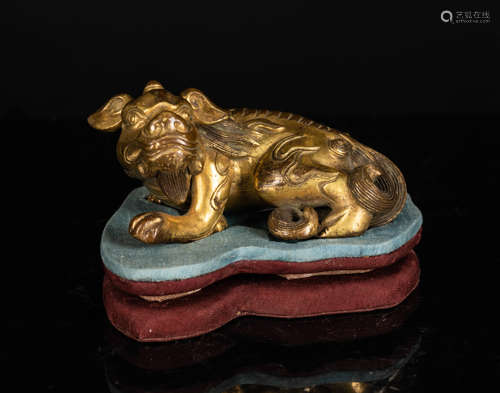 19th Antique Gilt Bronze Mythical Beast