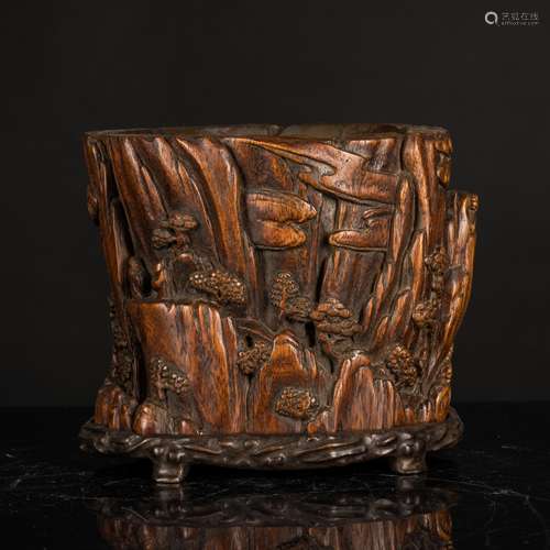 18th Antique Agarwood Brush Pot