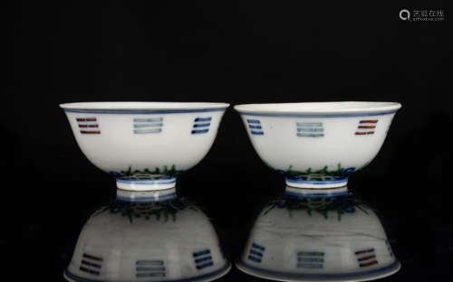 A Pair Of 18th Style Antique Doucai Bowl