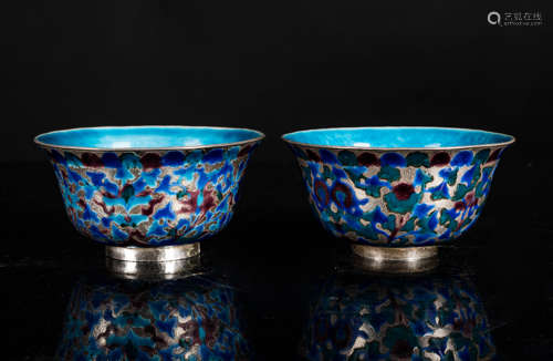 A Pair Of 19th Antique Enameled Silver Tea Cup