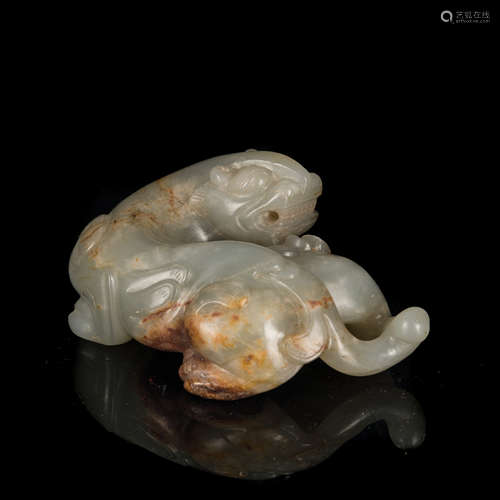 Han Style Antique Celadon Jade Beast