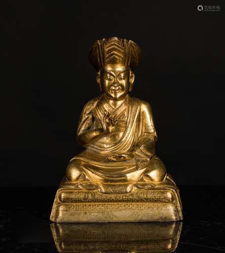 19th Antique Gilt Bronze Guru