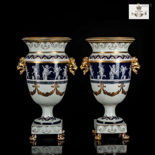 A pair of 19th Antique Minton Style Vases