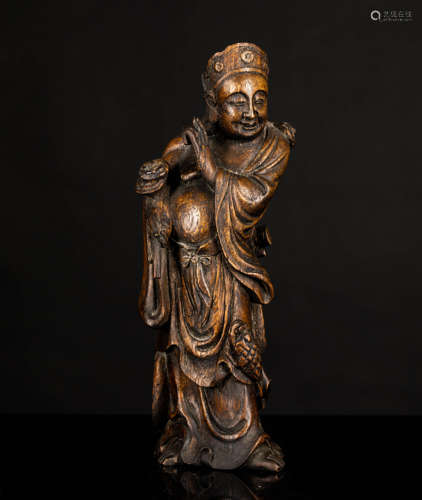 19th Agarwood Carved Figure Liu Hai