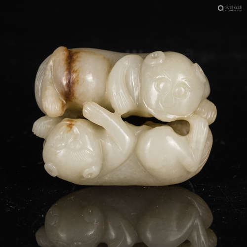 18th-19th. Antique White Jade Mythical Beasts