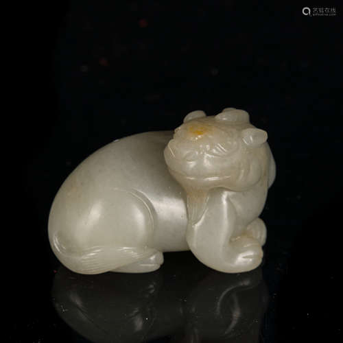 Ming Dynasty Antique White Jade Beast