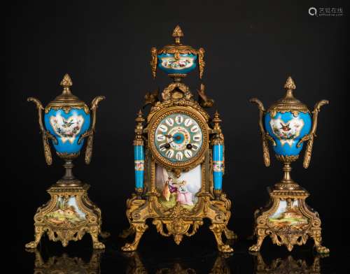 19th Antique Clock And Garniture
