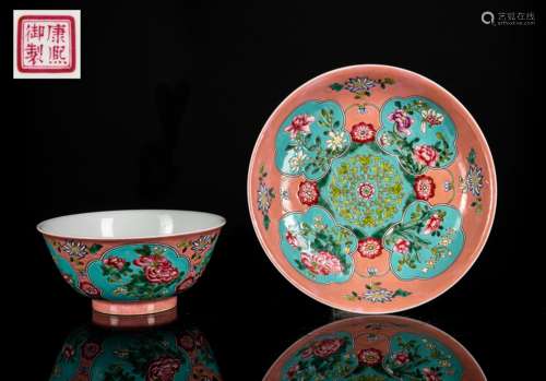 Kangxi Mark, A Set 18th Enamel Bowl &Plate