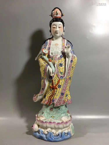 A ZENG LONGSHENG MARK FAMILLE-ROSE GUANYIN STATUE