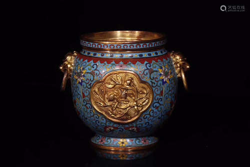 17-19TH CENTURY, A GILT CLOISONNE DOUBLE-EAR CENSER, QING DYNASTY