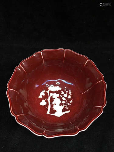 14-16TH CENTURY, A FLOWER DESIGN RED GLAZED BOWL, MING DYNASTY