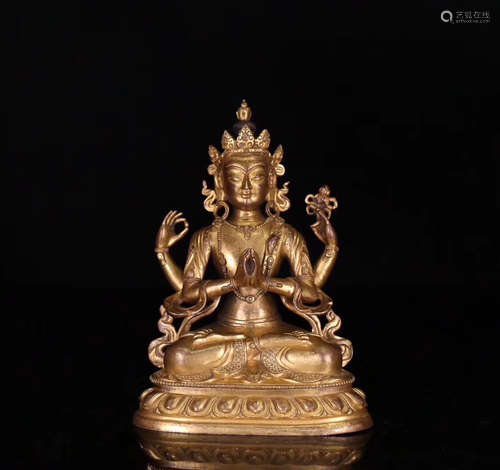 18TH CENTURY, A TIBETAN GILT BRONZE GUANYIN DESIGN FIGURE