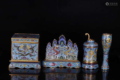 17-19TH CENTURY, A SET OF CLOISONNE WRITING MATERIALS, QING DYNASTY