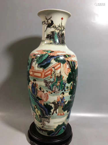 A MULTI-COLORED FIGURE STORY GUANYIN VASE