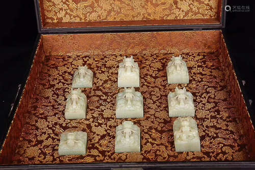 17-19TH CENTURY, A SET OF HETIAN JADE STAMPS, QING DYNASTY