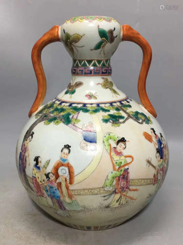 A FAMILLE-ROSE FIGURE STORY RIBBON VASE