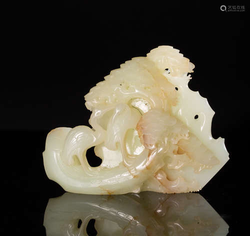 A HETIAN JADE EMBOSSMENT CRANE AND PINE ORNAMENT