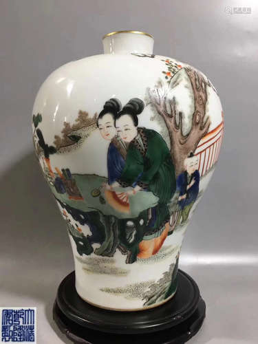 A WUCAI FIGURE AND STORY PATTERN MEI VASE