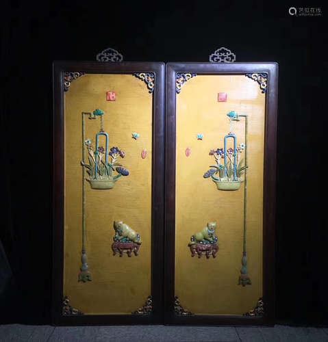 PAIR OF SANDALWOOD SCREEN