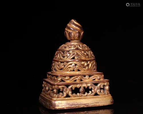 A GILT TIBET TEMPLE SHAPED SEAL