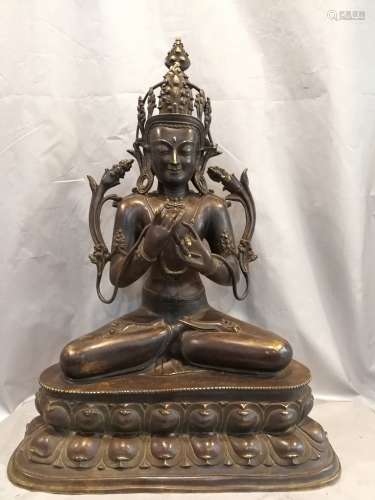 A BRONZE GLITED MAITREYA BUDDHA