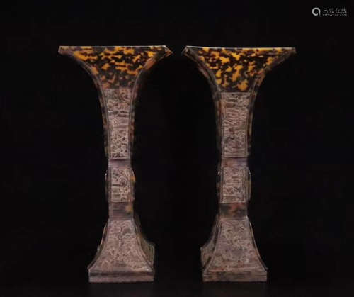 PAIR TORTOISESHELL GU VASES