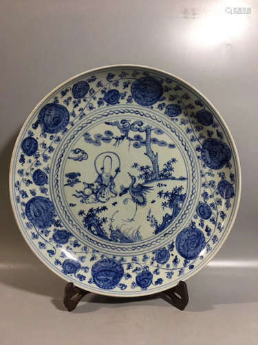 A BLUE AND WHITE FIGURE STORY PLATE