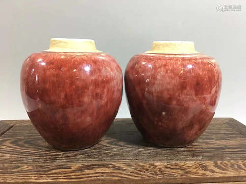 PAIR OF RED GLAZED GLAZED JAR