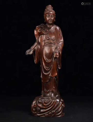 A CHENXIANG WOOD CARVED GUANYIN STATUE