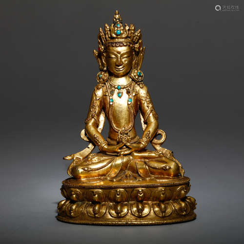 CHINESE  TIBET GILT COPPER INLAID WITH GEMS