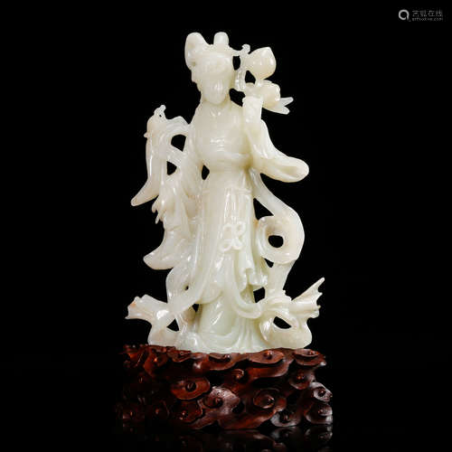 CHINESE WHITE JADE CARVED BEAUTY