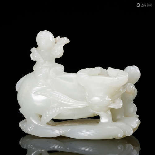 CHINESE WHITE JADE CARVED WATER BUFFALO