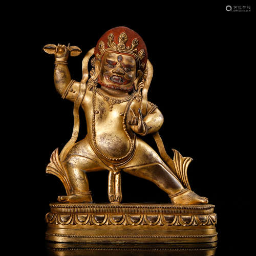 CHINESE GILT BRONZE FIGURE OF VAJRAPANI