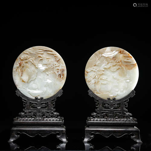 CHINESE PAIR OF WHITE JADE TABLE SCREENS