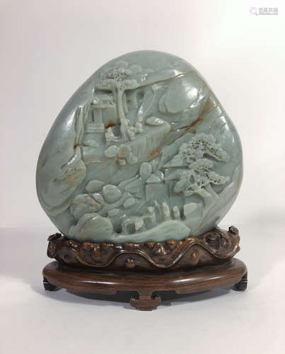 LARGE CHINESE CELADON JADE BOULDER